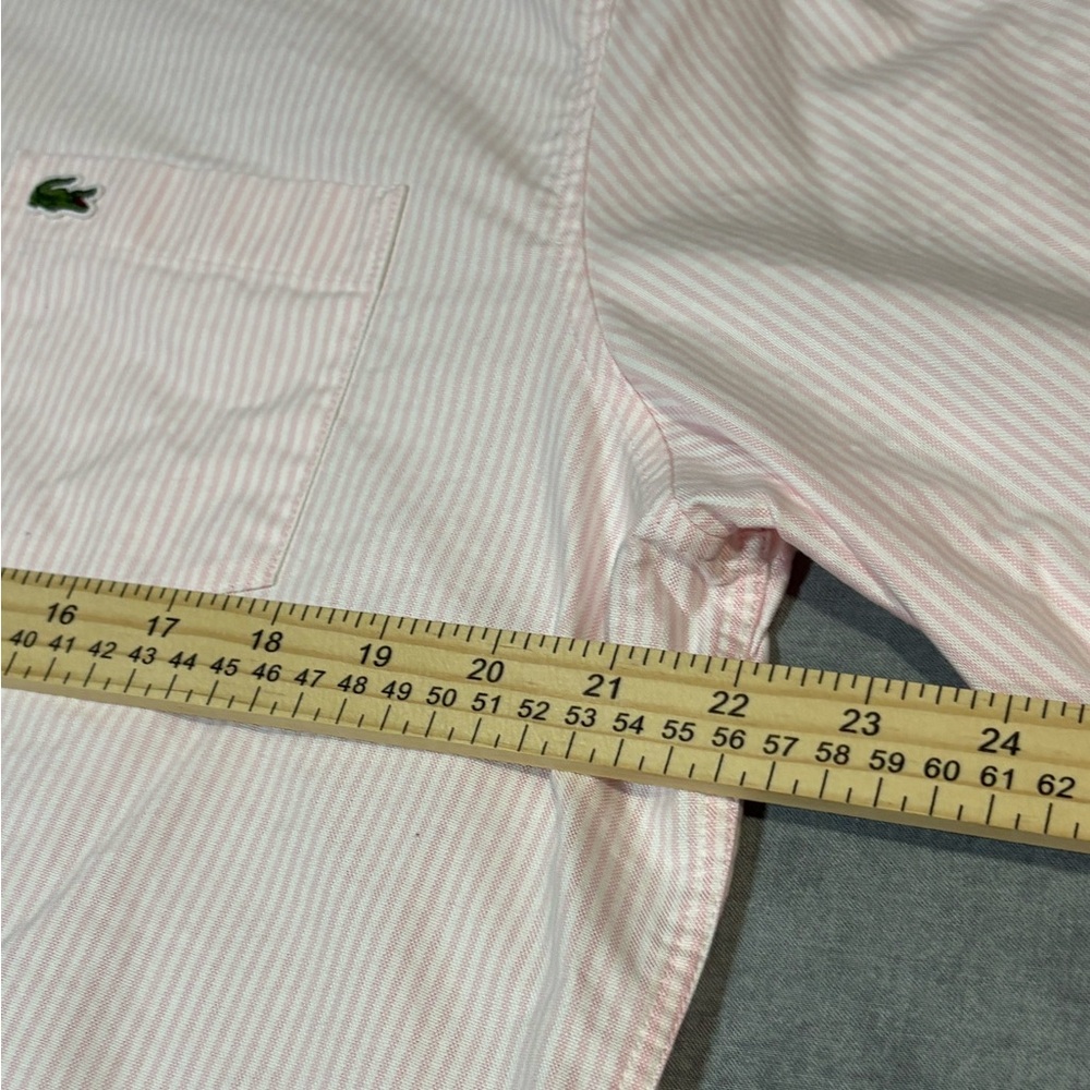 Lacoste Mens L Pink White Stripe Button Down Shirt Regular Fit Crocodile Logo - Picture 8 of 11